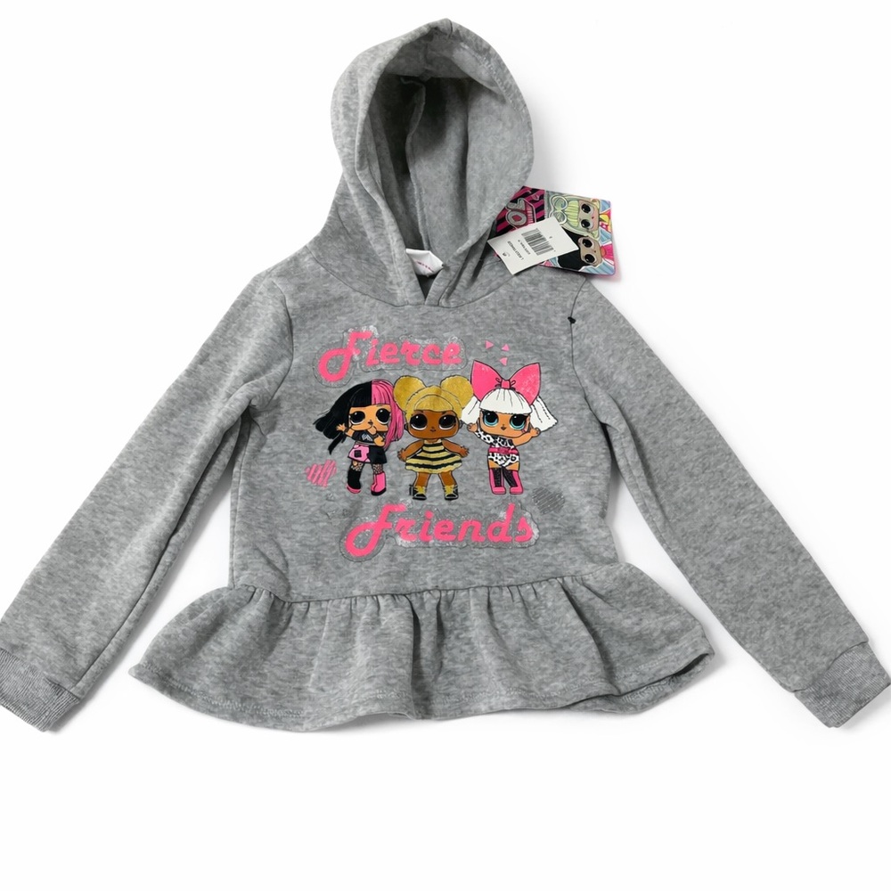 LOL Surprise Girls Hoodie Peplum Top Size 5T Gray Fierce Friends NWT